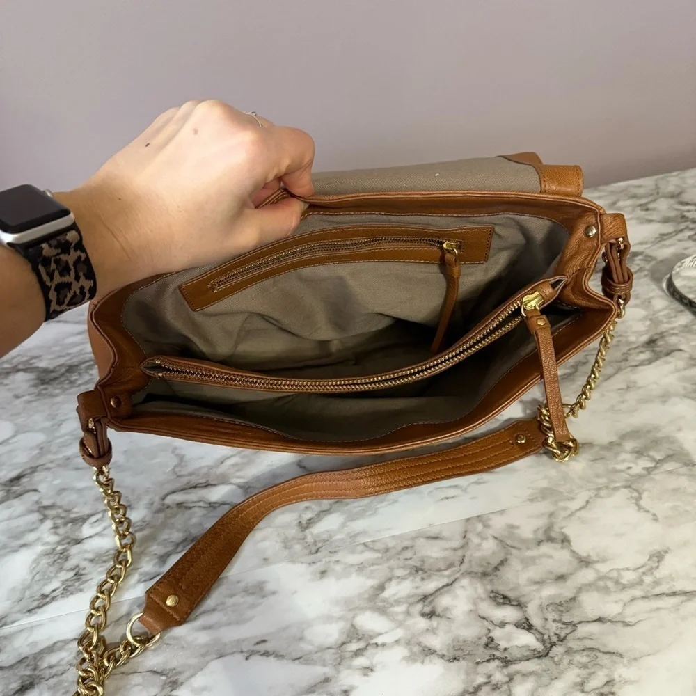 Hazel Leather Top Handle Lock Satchel Crossbody Bag with Gold Hardware